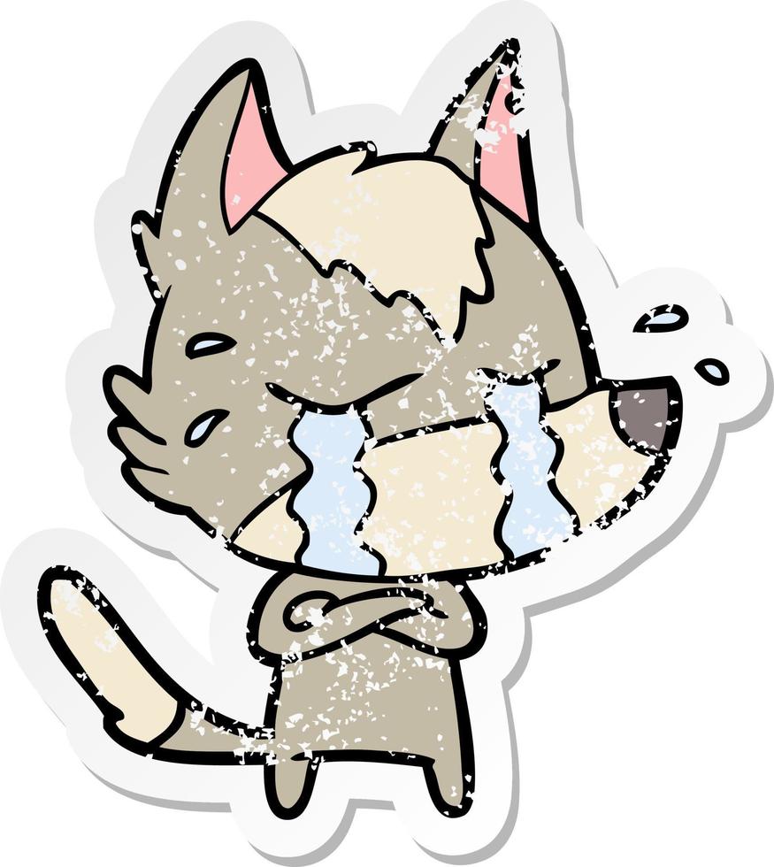 distressed sticker of a cartoon crying wolf vector