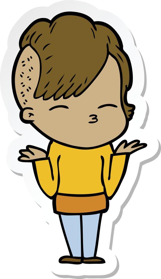 sticker of a cartoon girl shrugging shoulders vector