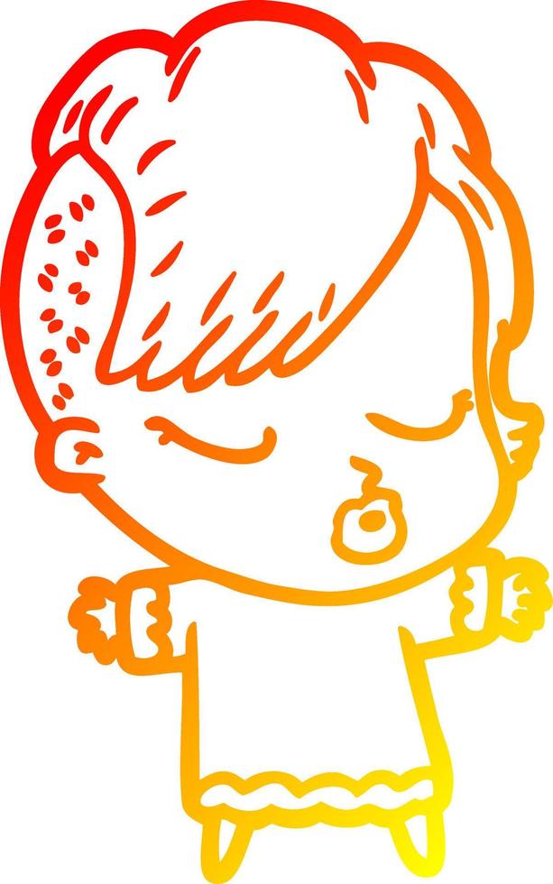 warm gradient line drawing cartoon pretty hipster girl vector