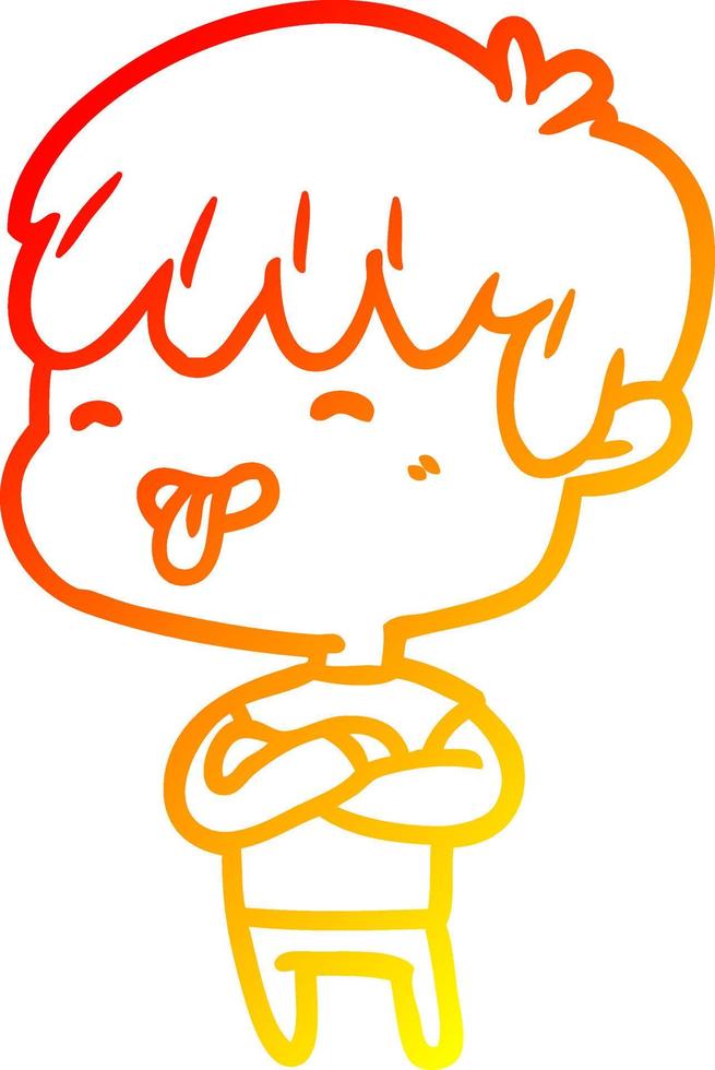 warm gradient line drawing boy sticking out tongue vector