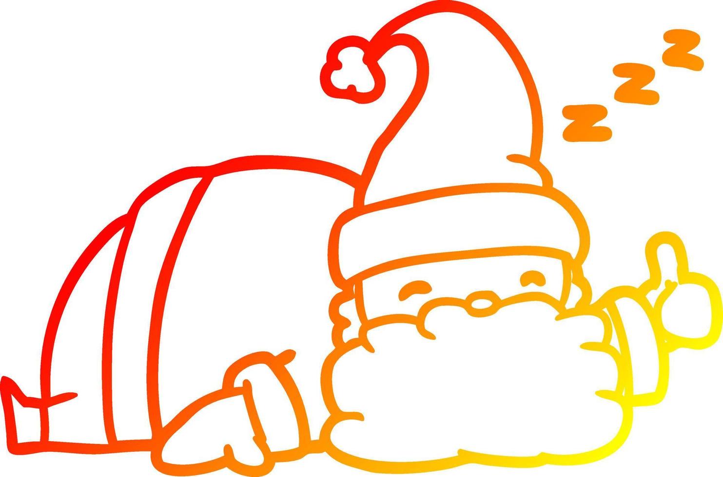 warm gradient line drawing sleepy santa giving thumbs up symbol vector
