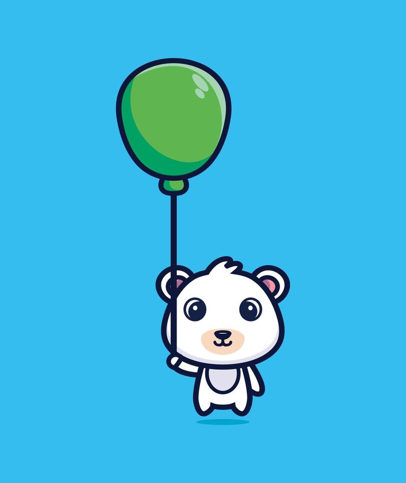 Lindo oso flotando con ilustración de vector de dibujos animados de globo