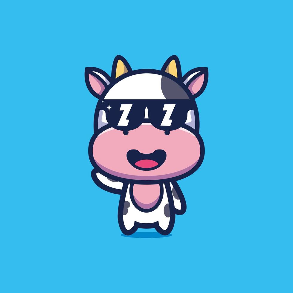 Cute cool style cow wearing glasses vector