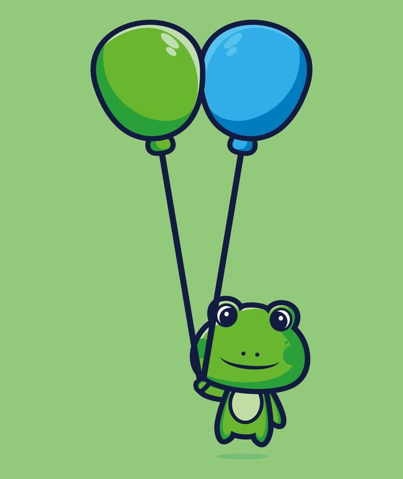 Cute frog floating with balloon cartoon vector illustration