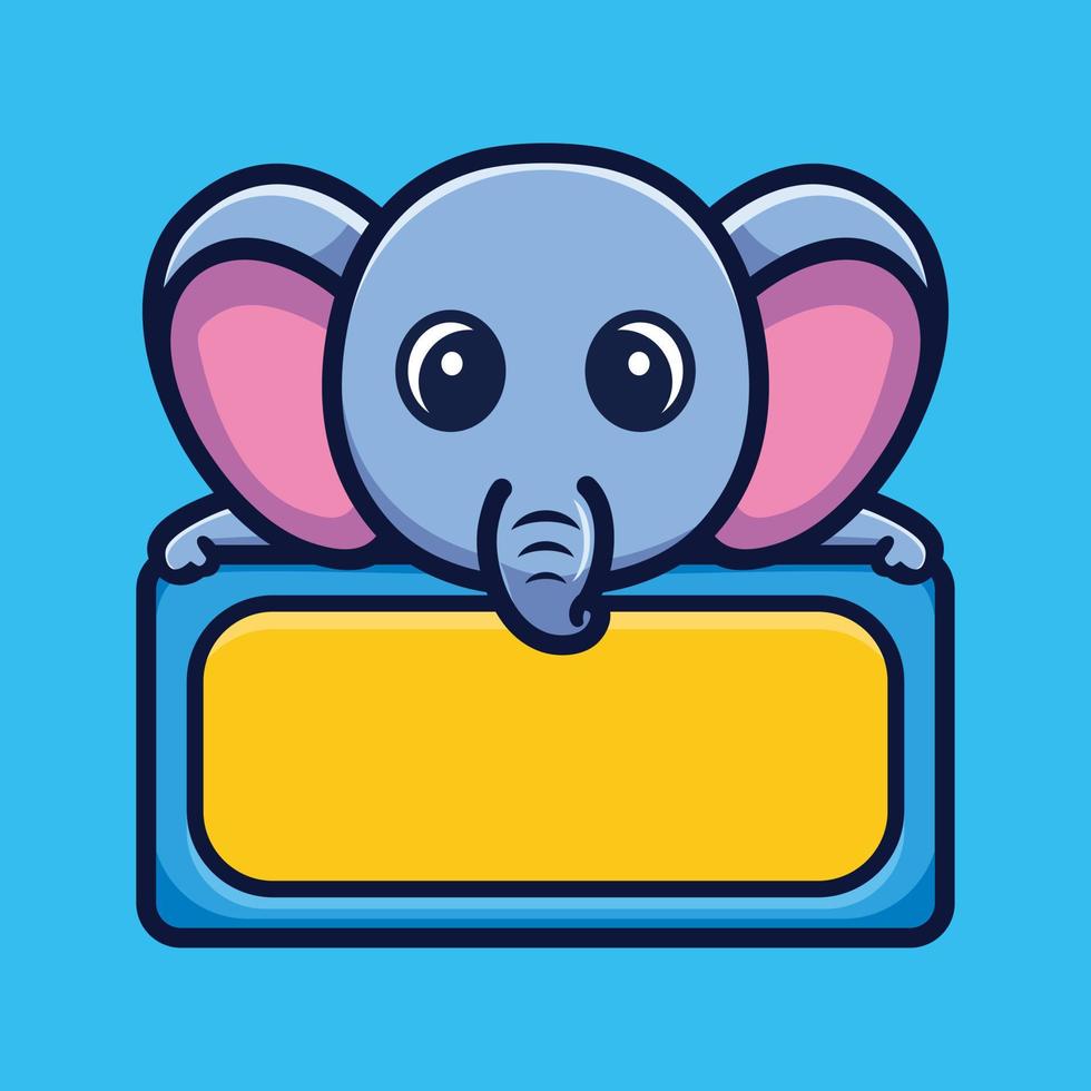 Cute elephant with empty board cartoon character premium vector