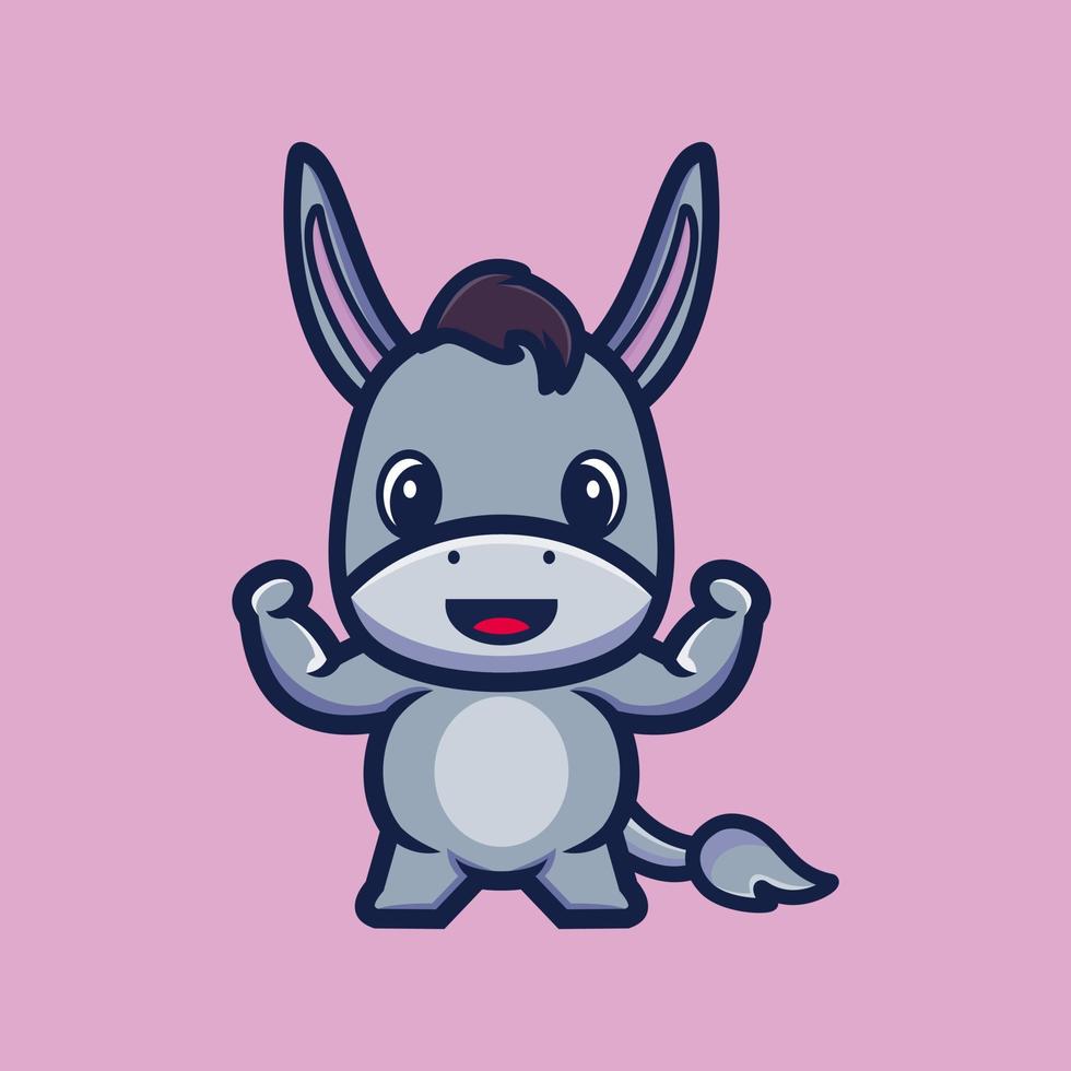 Cute strong donkey cartoon character premium vector