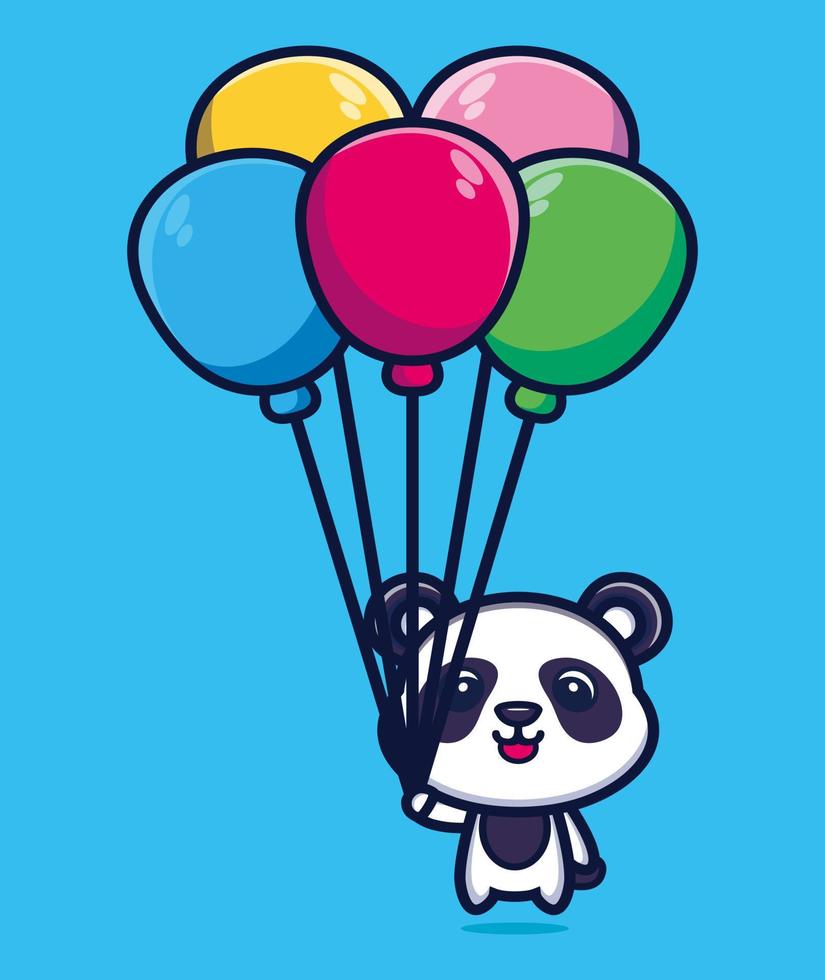 lindo panda flotando con globo dibujos animados vector ilustración