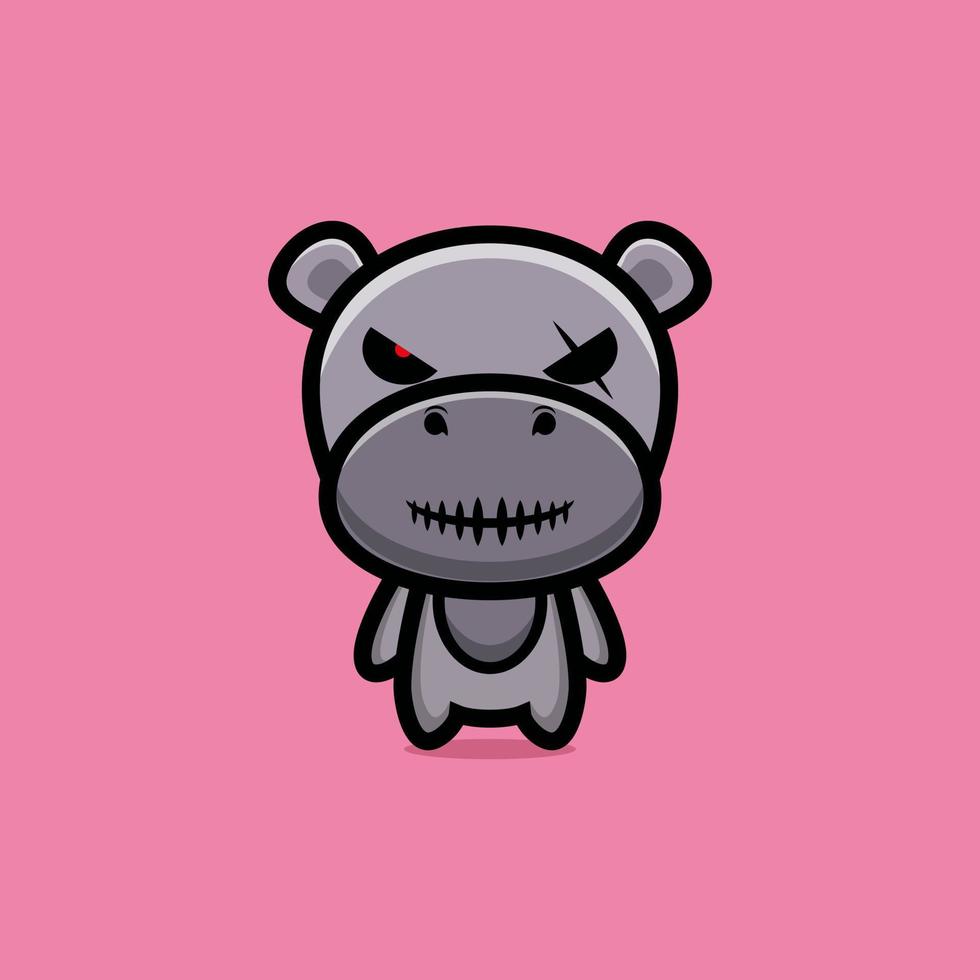 Evil hippo mascot cartoon character design premium vector