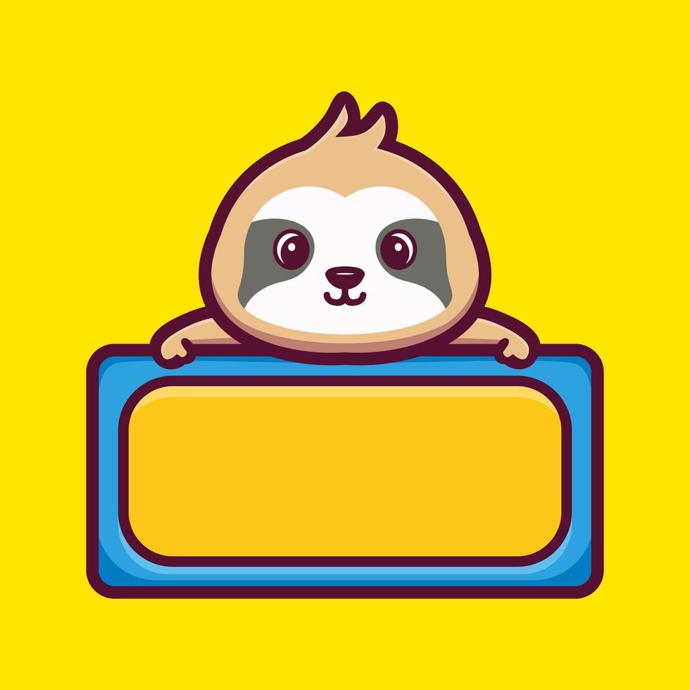 Cute sloth with empty board cartoon character premium vector
