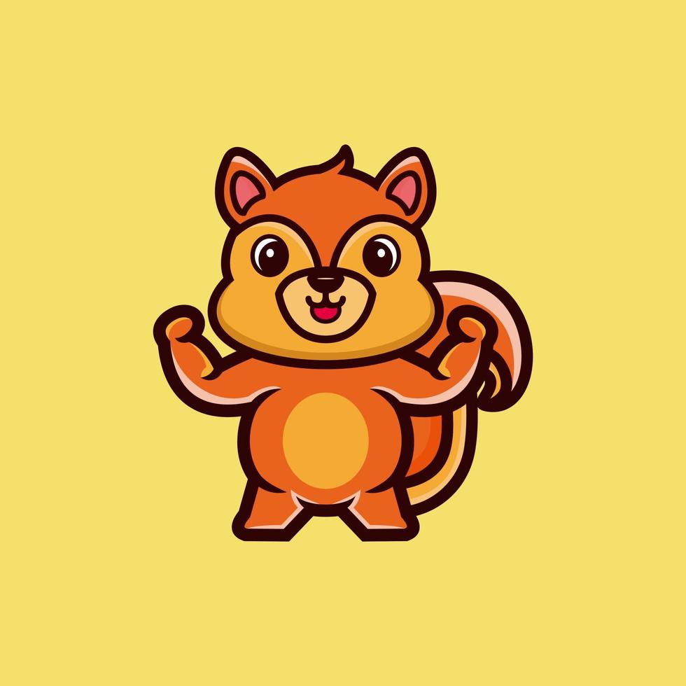 Cute strong squirrel cartoon character premium vector