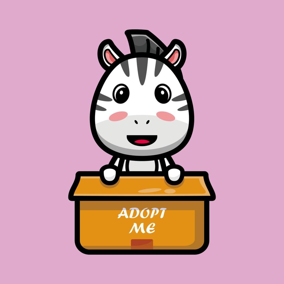 Cute zebra in box cartoon character vector illustration, Animal icon concept isolated premium vector