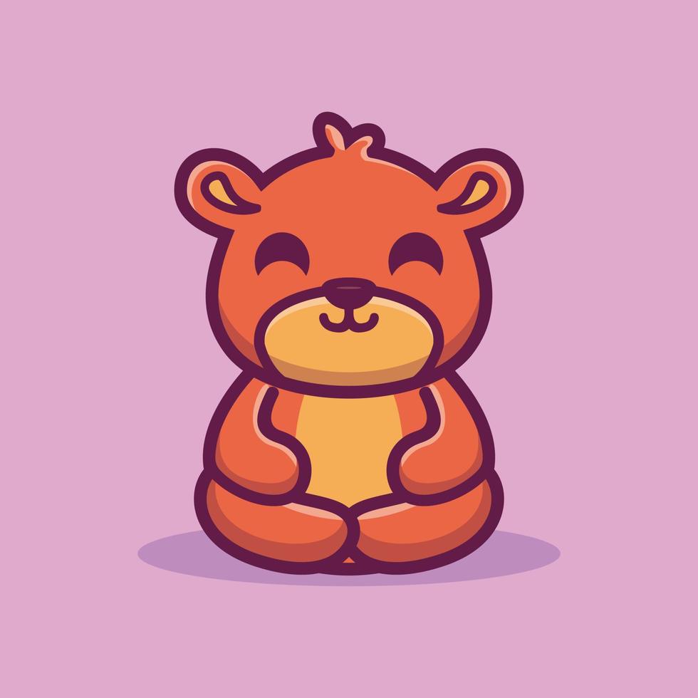 Cute teddy bear do meditation premium vector