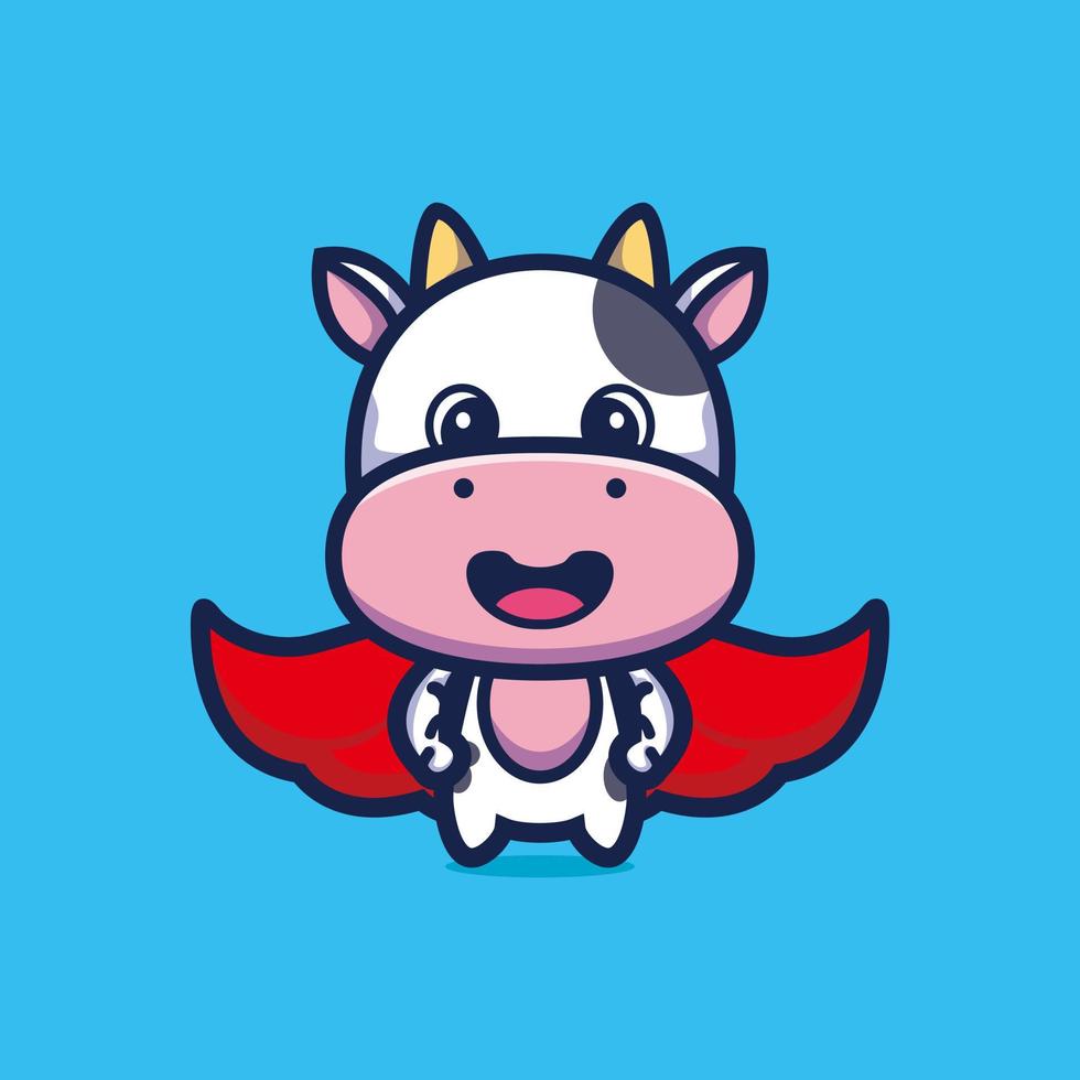 Cute cow standing with red cloak cartoon character premium vector