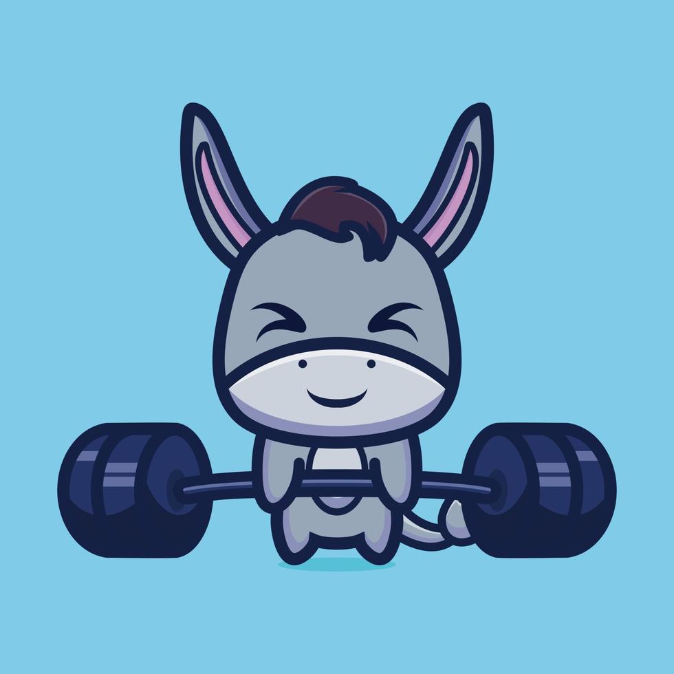 Cute illustration of donkey lifting barbell cartoon character design premium vector