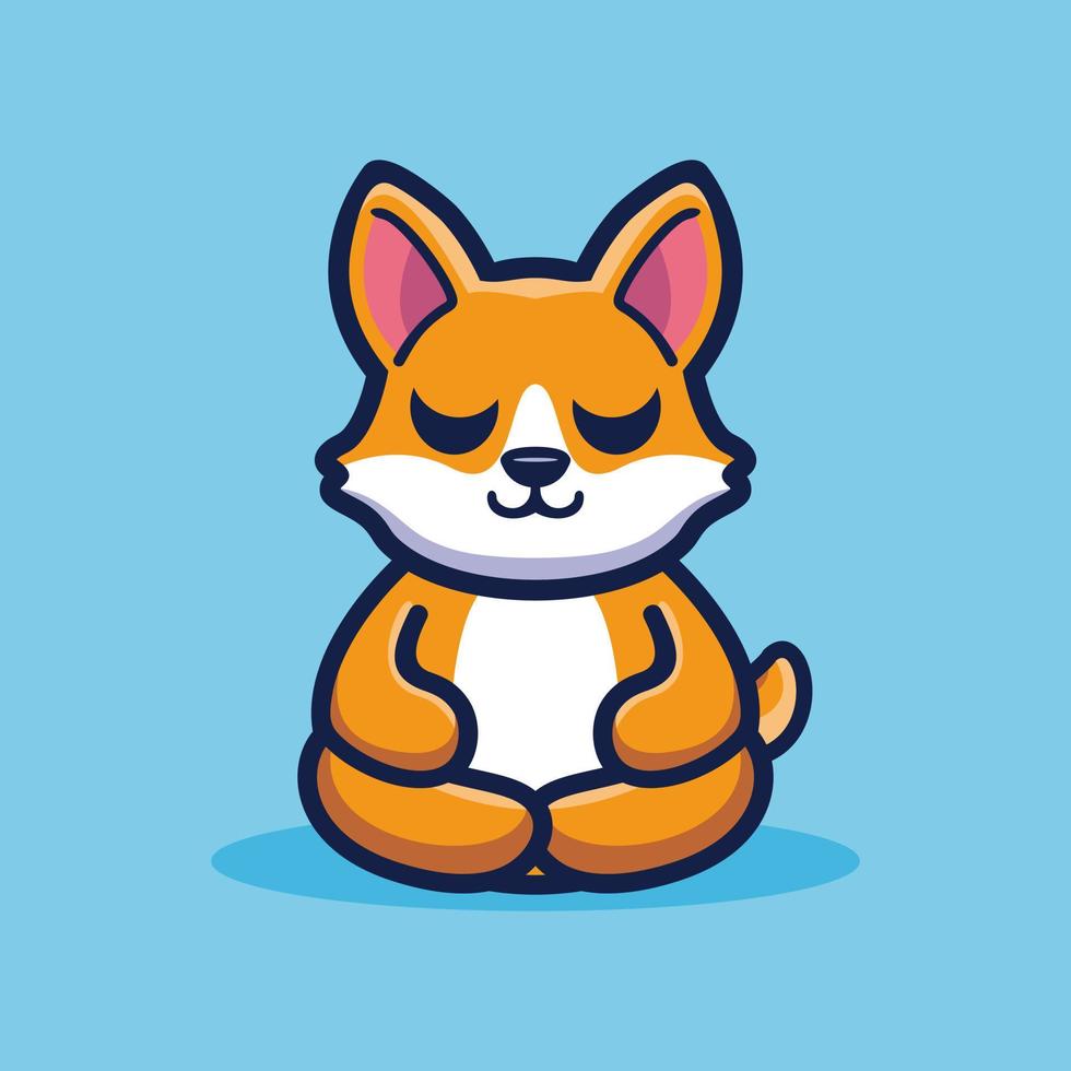 Cute fox do meditation premium vector