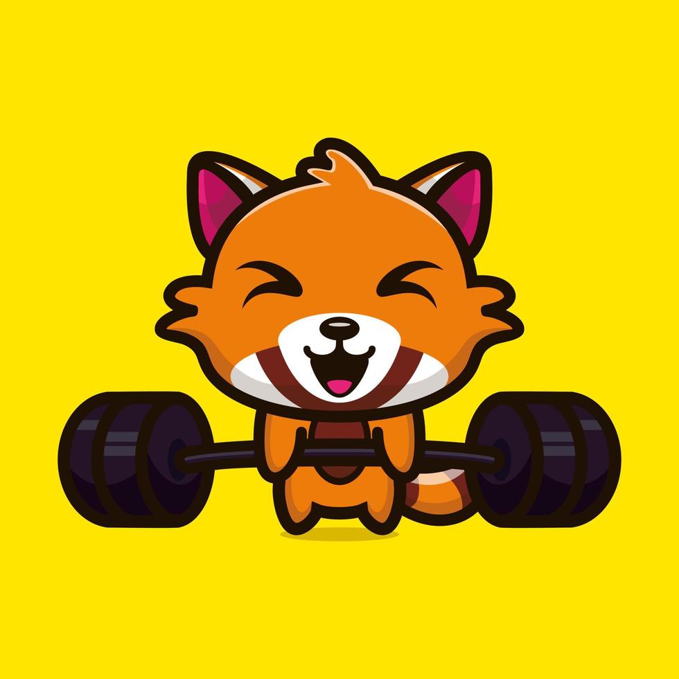 Cute illustration of raccoon lifting barbell cartoon character design premium vector