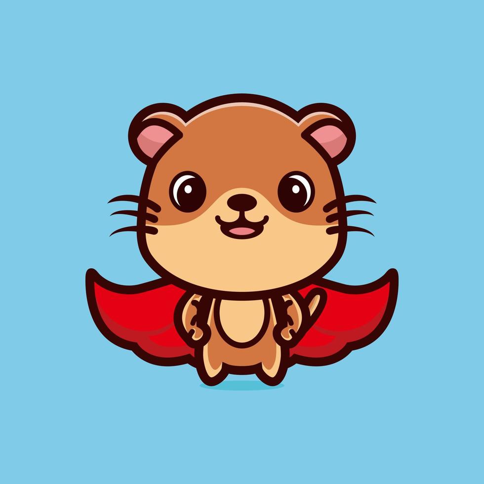 Cute otter standing with red cloak cartoon character premium vector