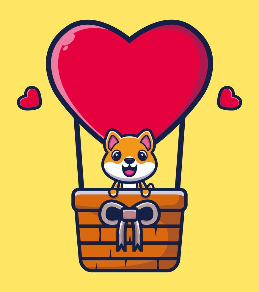 Cute dog flying with love balloon cartoon vector illustration