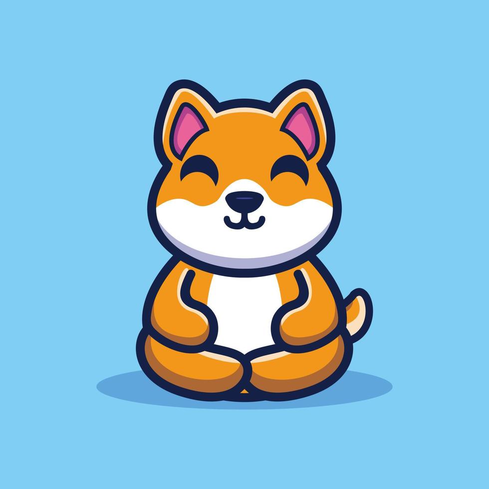 Cute dog do meditation premium vector