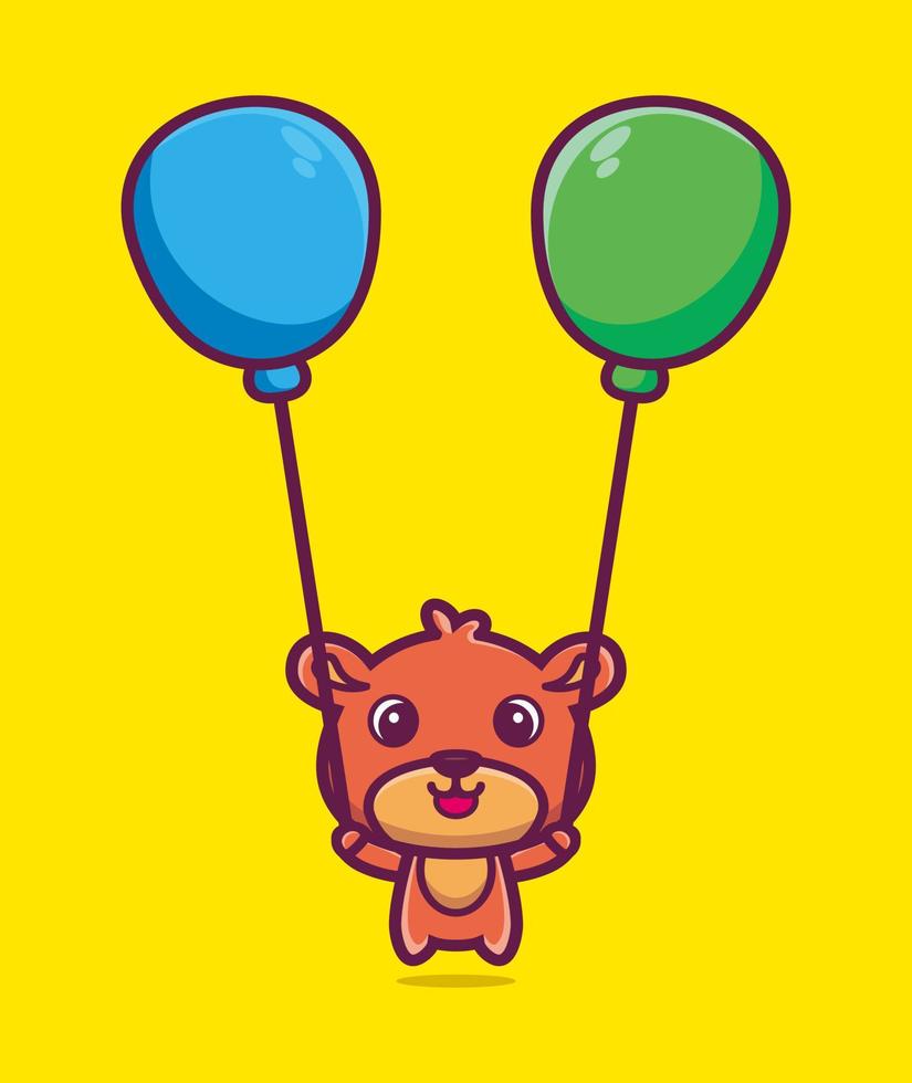 Lindo oso de peluche flotando con ilustración de vector de dibujos animados de globo