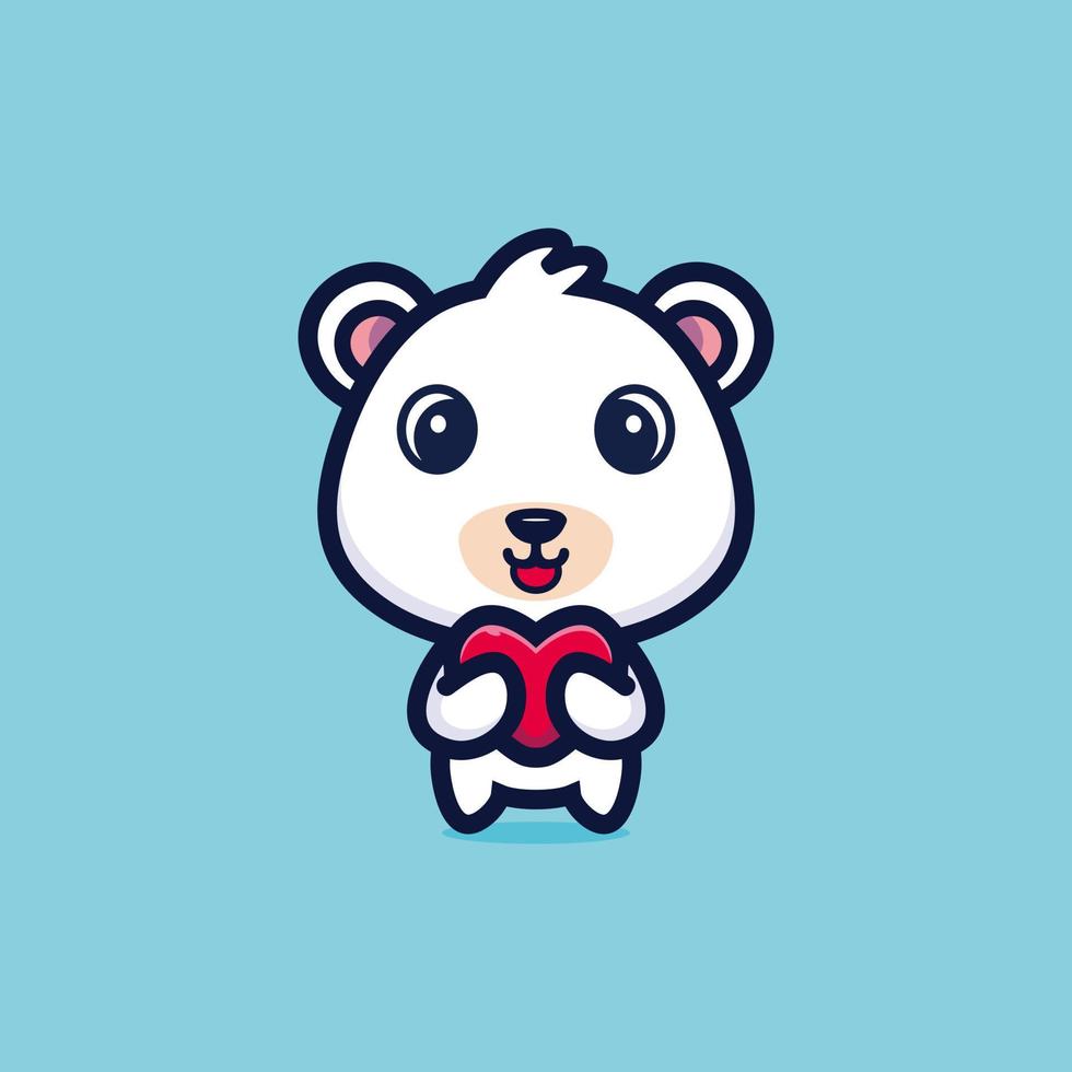 Cute bear standing holding love cartoon icon vector illustration. Animal love icon concept premium vector