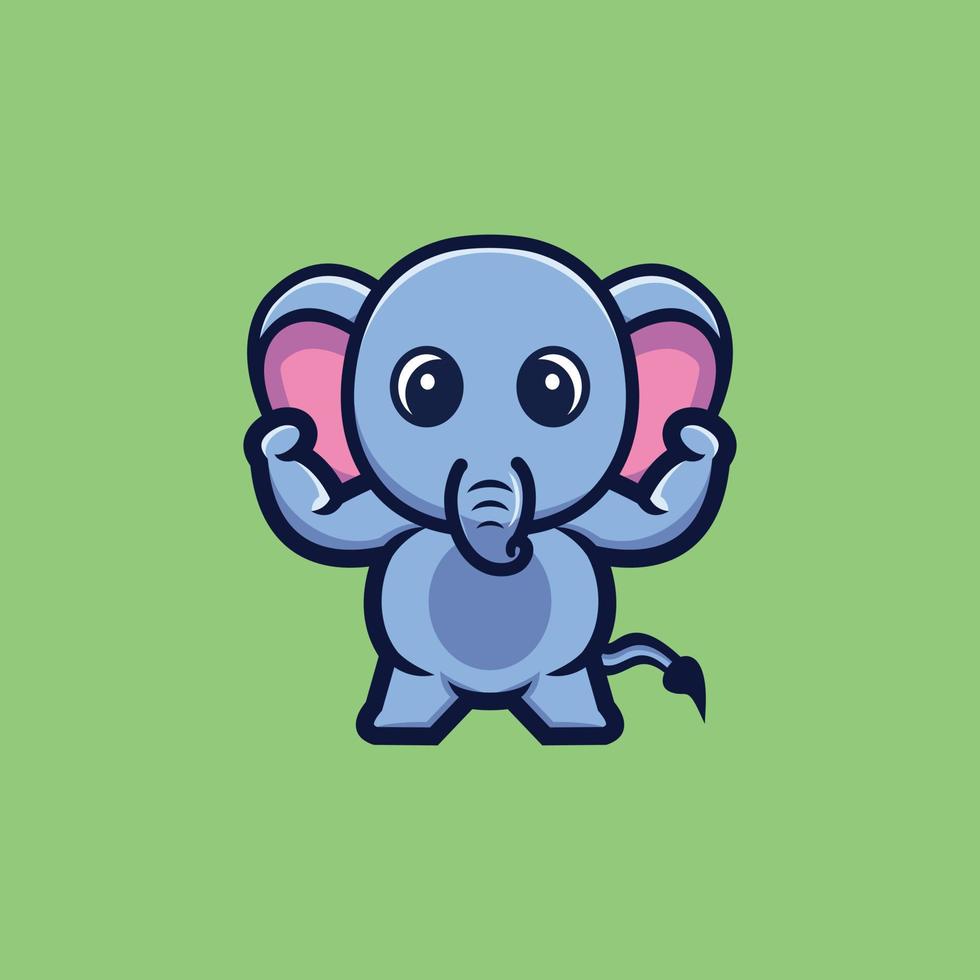 Cute strong elephant cartoon character premium vector