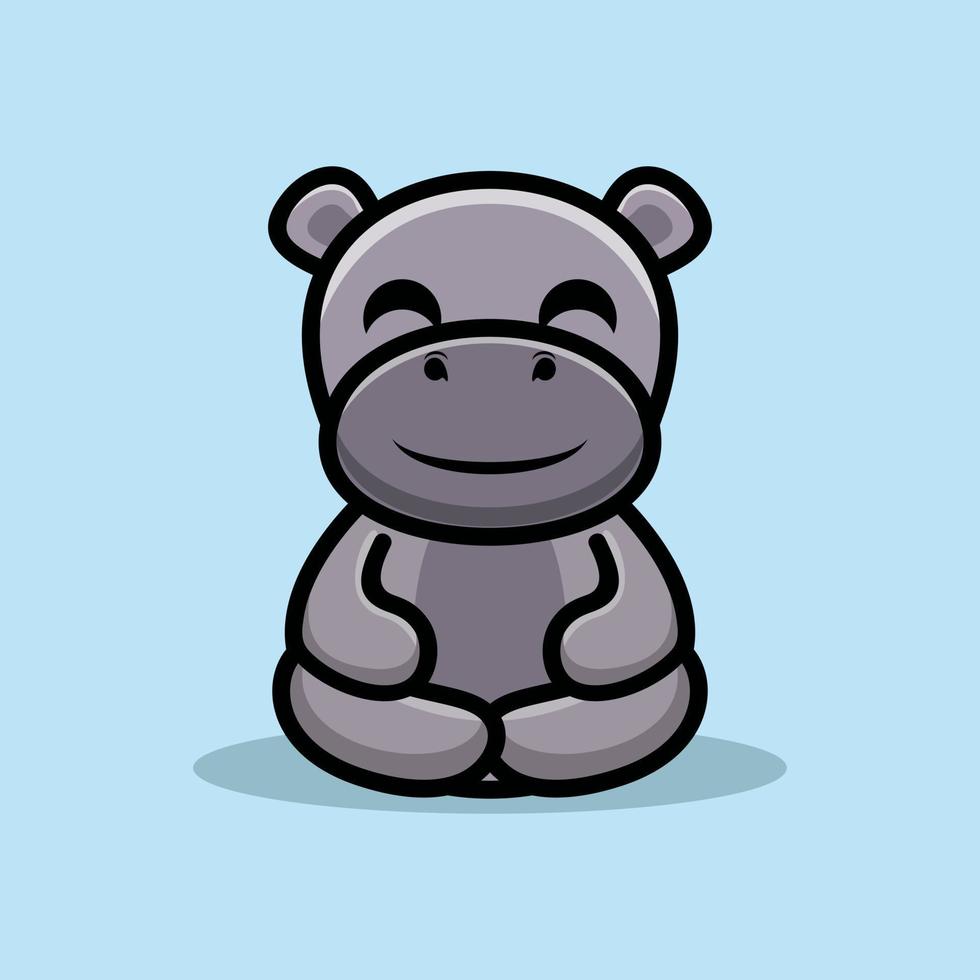 Cute hippo do meditation premium vector