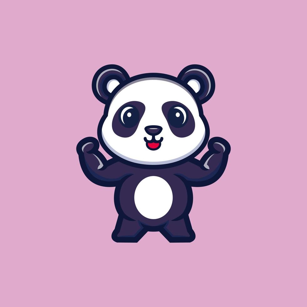Cute strong panda cartoon character premium vector