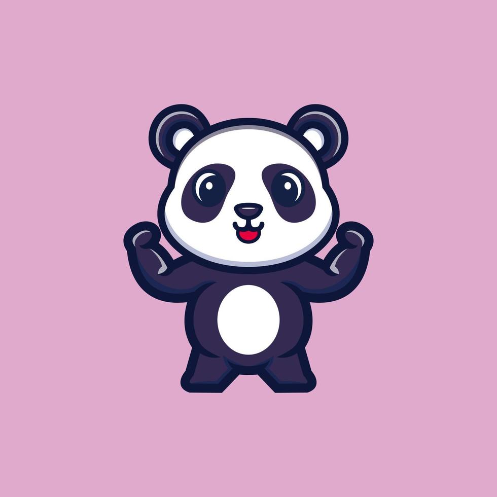 lindo personaje de dibujos animados panda fuerte vector premium