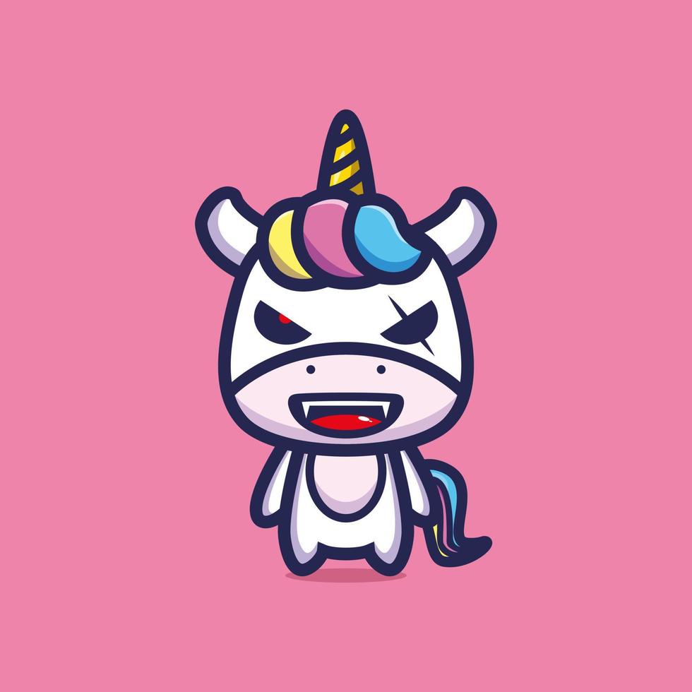 Evil unicorn mascot cartoon character design premium vector