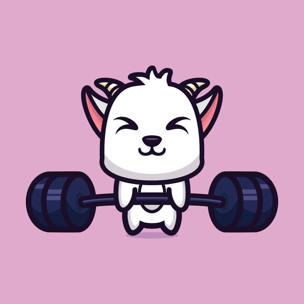 Cute illustration of goat lifting barbell cartoon character design premium vector