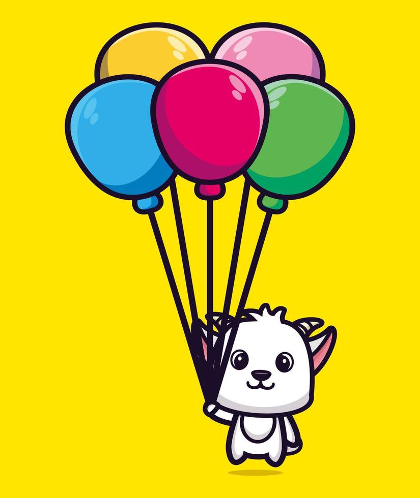 Cute goat floating with balloon cartoon vector illustration
