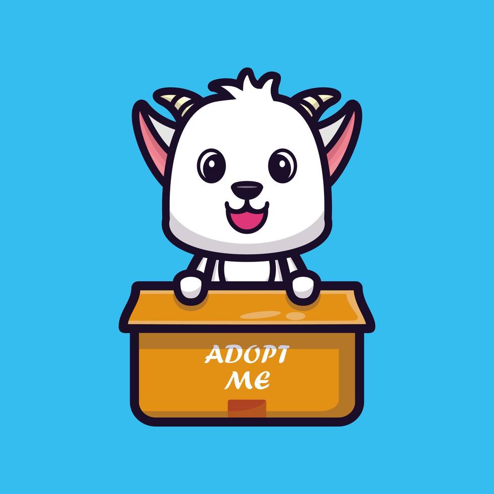 Cute goat in box cartoon character vector illustration, Animal icon concept isolated premium vector