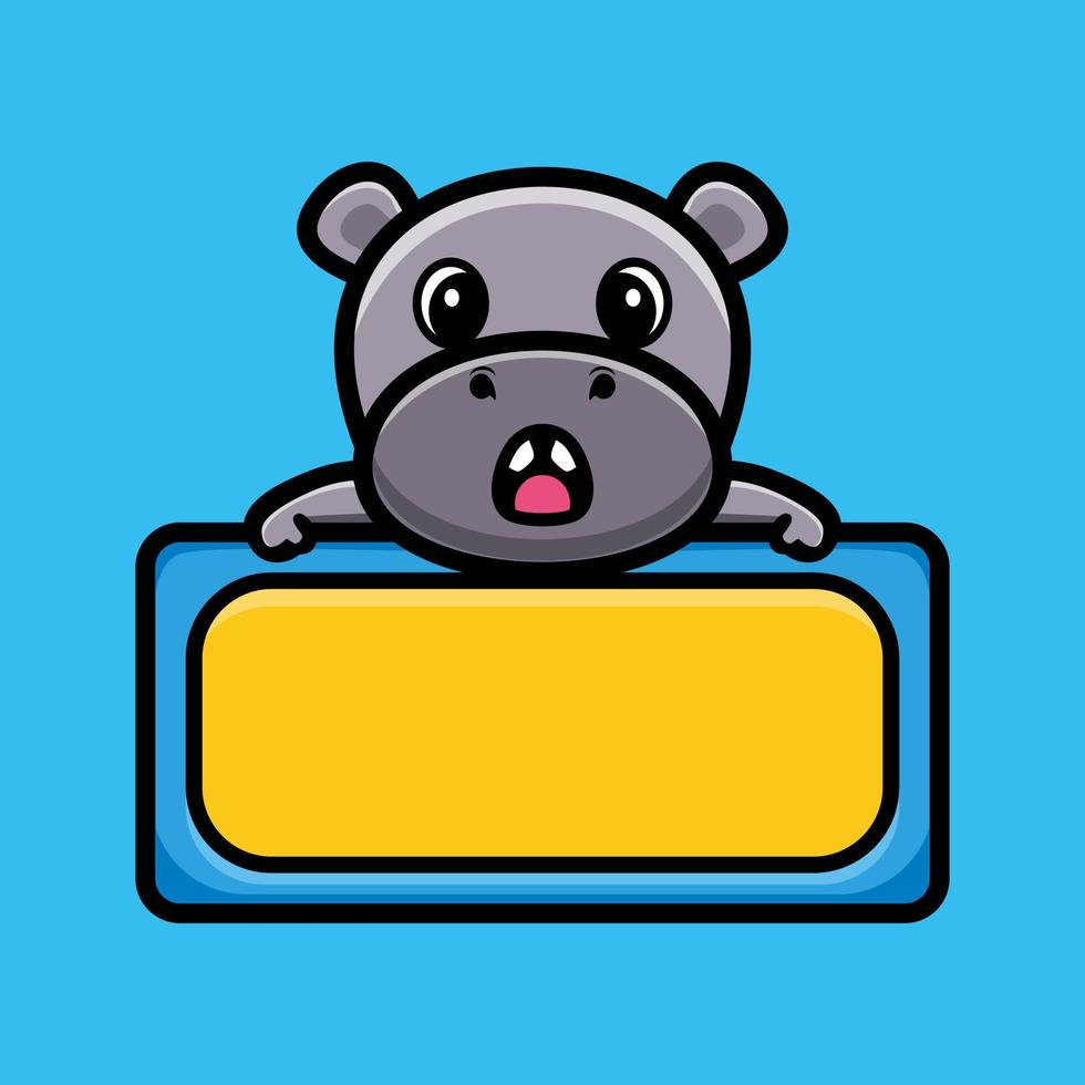 Cute hippo with empty board cartoon character premium vector