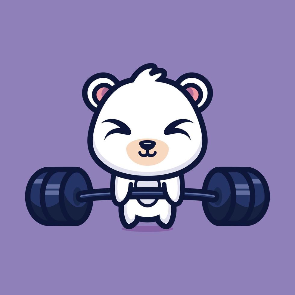 Cute illustration of bear lifting barbell cartoon character design premium vector