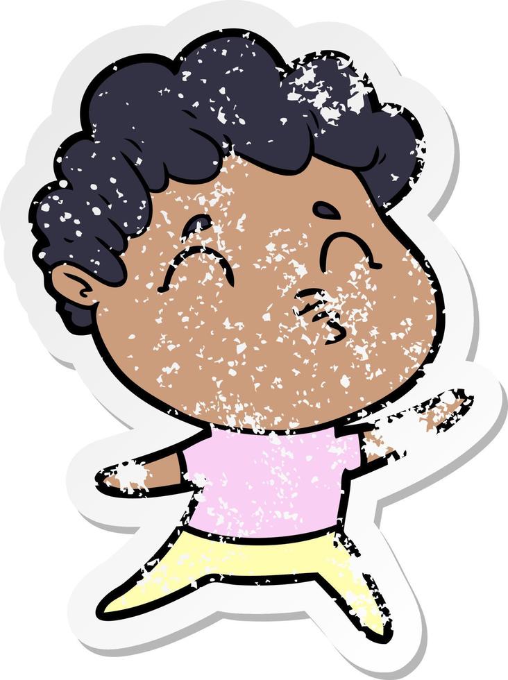 distressed sticker of a cartoon man pouting vector