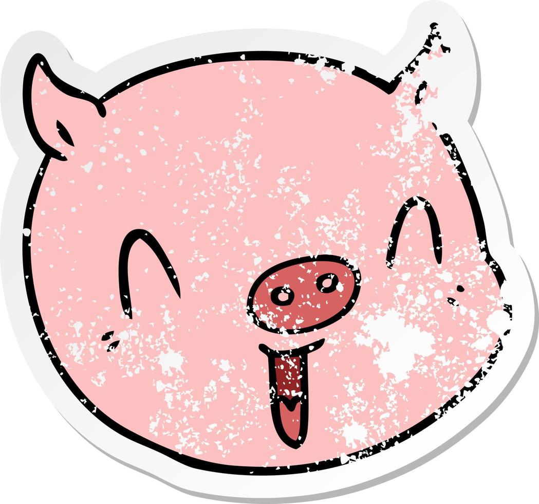 distressed sticker of a cartoon pig face vector