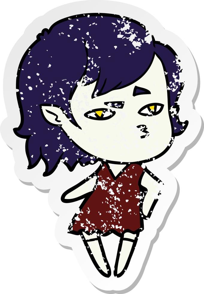 distressed sticker of a cartoon vampire girl vector