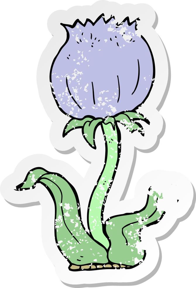 distressed sticker of a cartoon wild flower vector