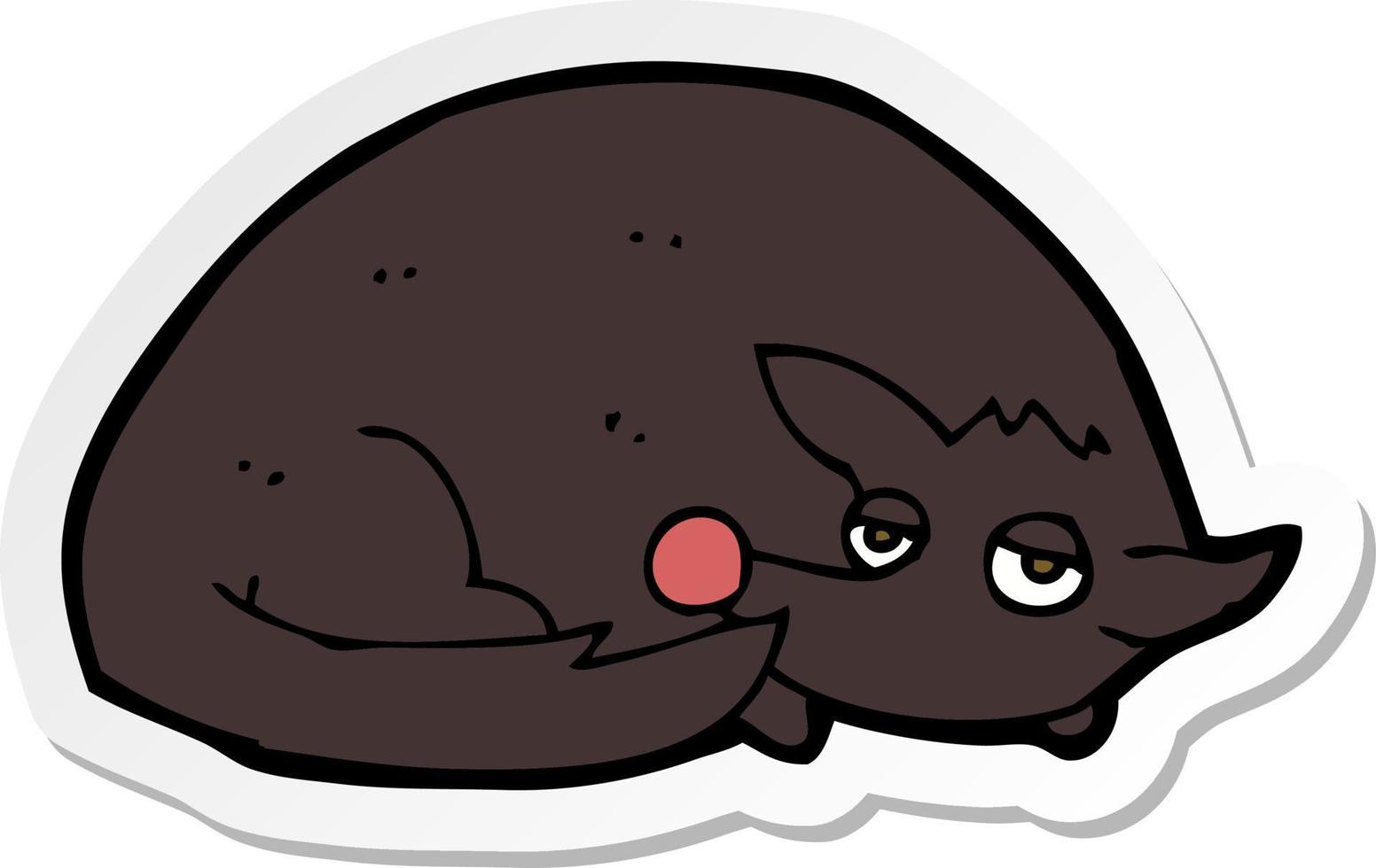 sticker of a cartoon curled up dog vector