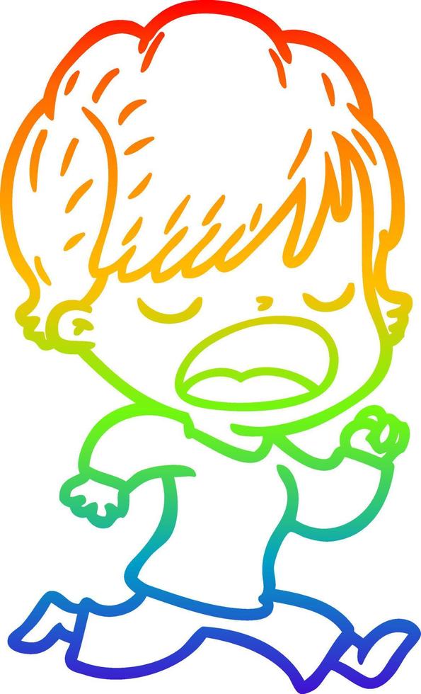 rainbow gradient line drawing cartoon woman talking vector