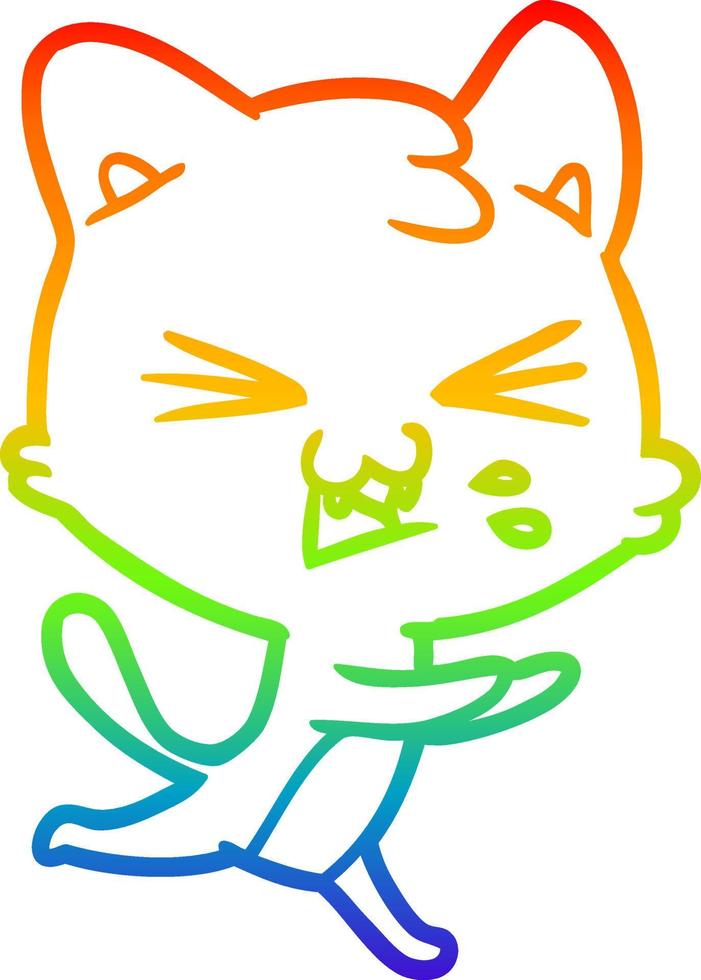 rainbow gradient line drawing cartoon cat hissing vector