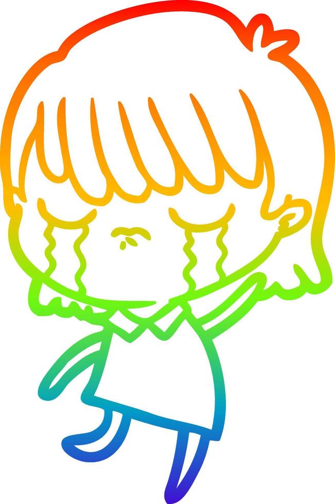rainbow gradient line drawing cartoon woman crying vector