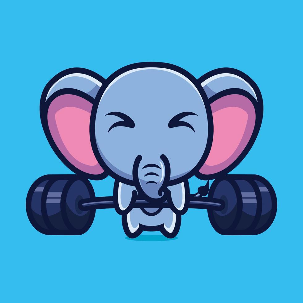 Cute illustration of elephant lifting barbell cartoon character design premium vector