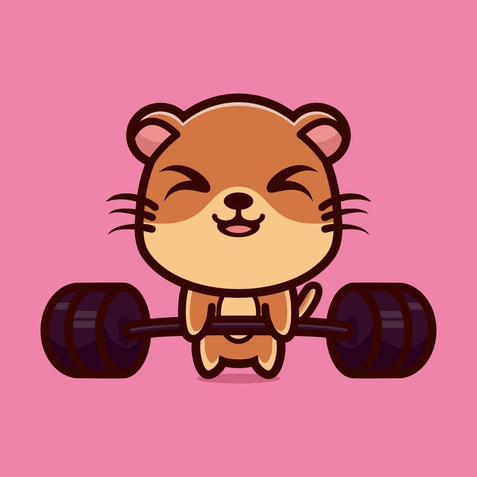 Cute illustration of otter lifting barbell cartoon character design premium vector