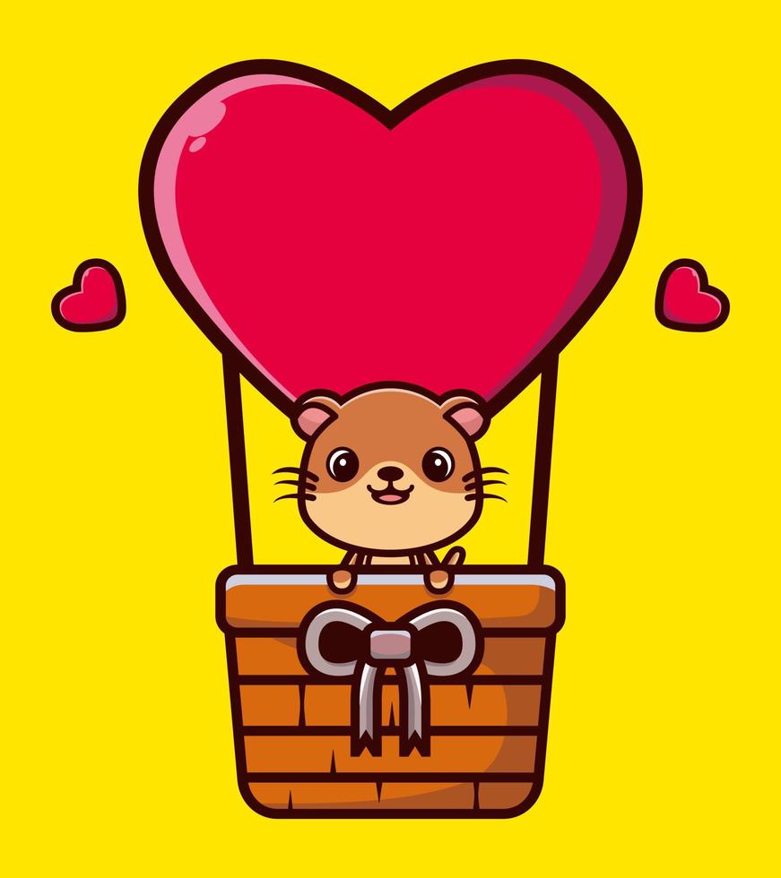 Cute otter flying with love balloon cartoon vector illustration