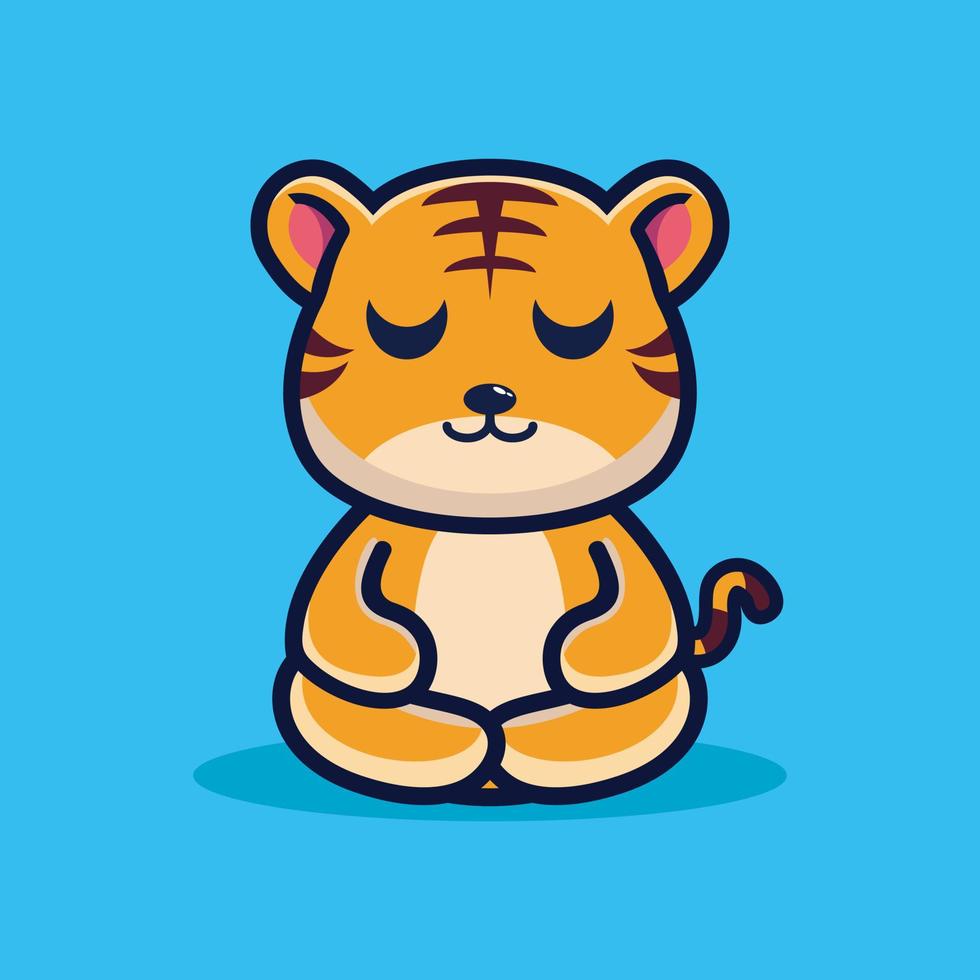 Cute tiger do meditation premium vector