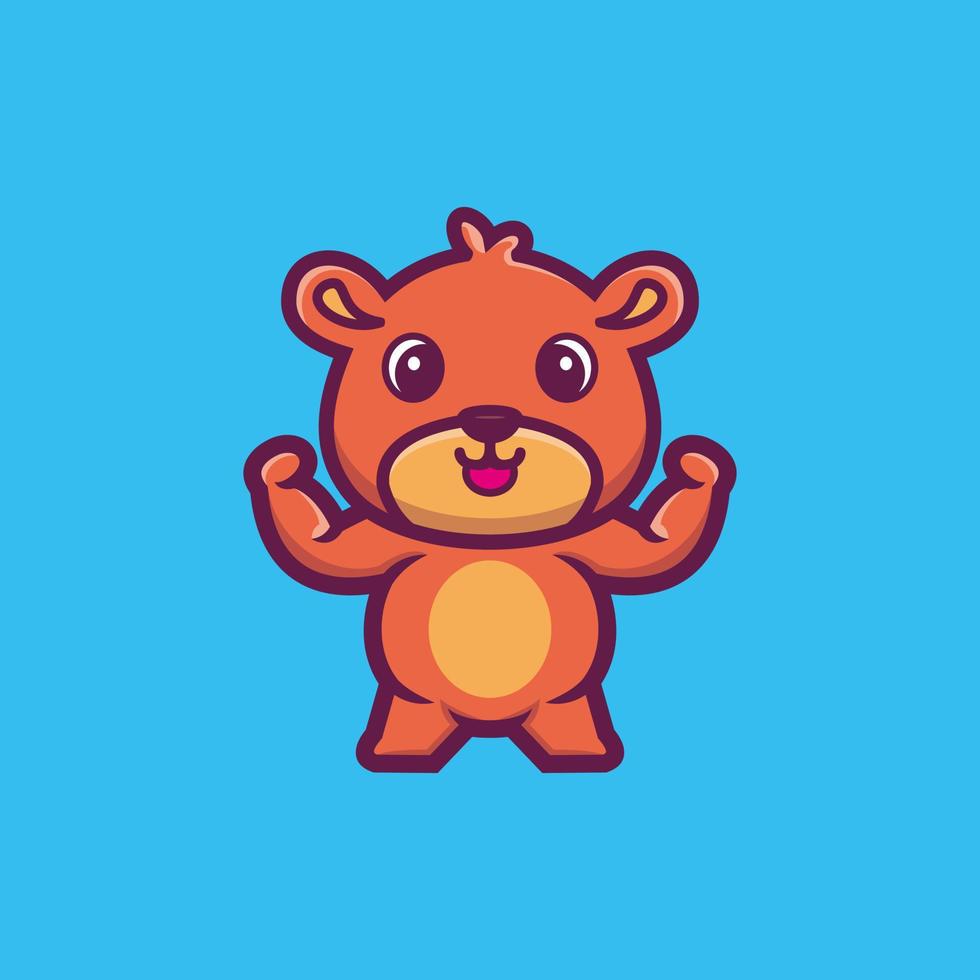 Cute strong teddy bear cartoon character premium vector