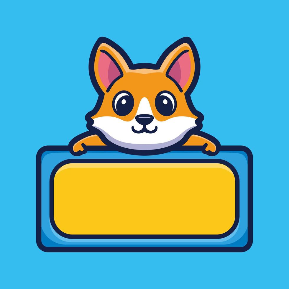 Cute fox with empty board cartoon character premium vector