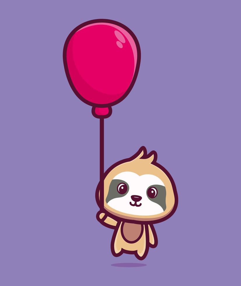 Cute sloth floating with balloon cartoon vector illustration